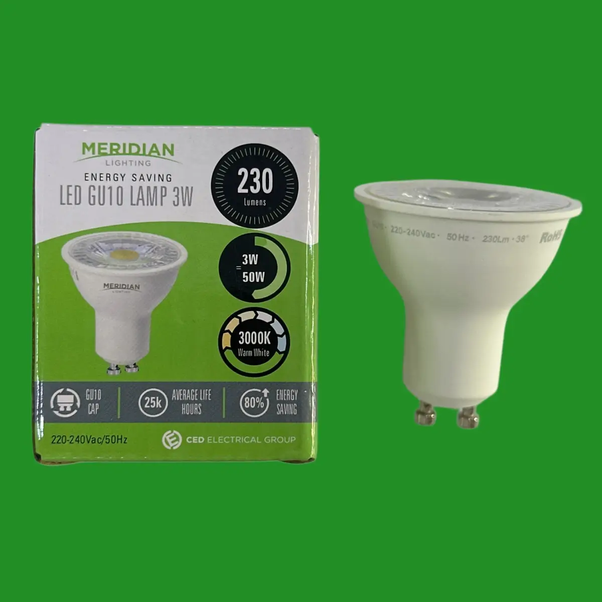 4x 3W (=50W) Meridian LED GU10 Reflector Spot Light Bulbs 3000K Warm White Lamp