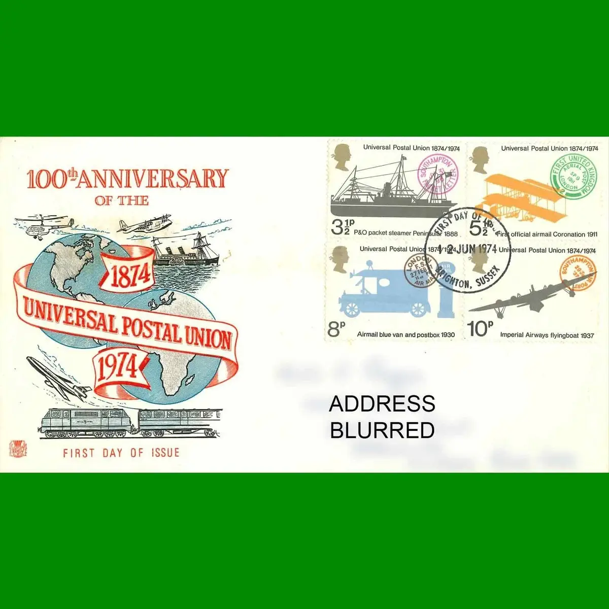 FDC 100th Anniversary of the Universal Postal Union First Day Cover, 12.6.1974