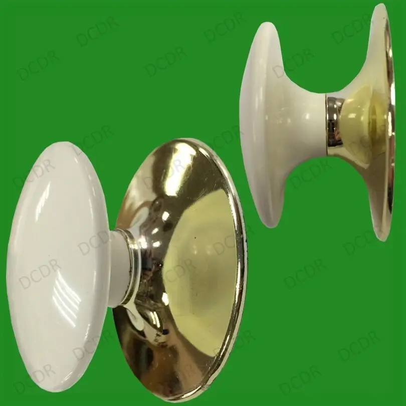 10x 35mm White Plastic &amp; Brass Effect Cabinet Cupboard Door Handles Drawer Knobs