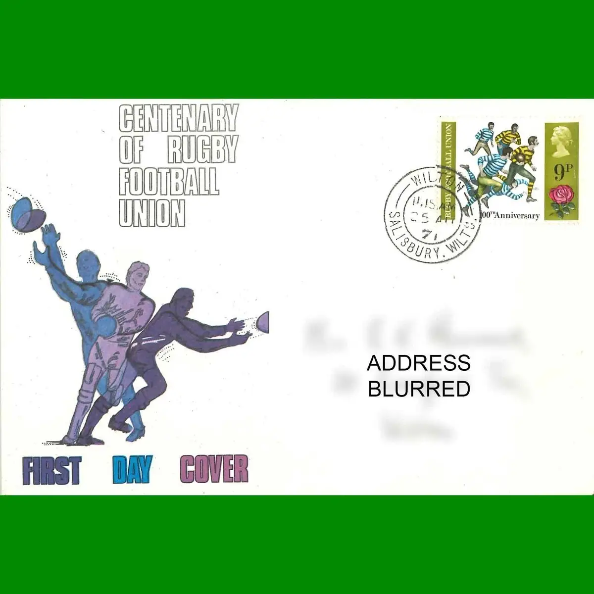FDC Centenary of Rugby Football Union, First Day Cover Stamp, 25.8.1971