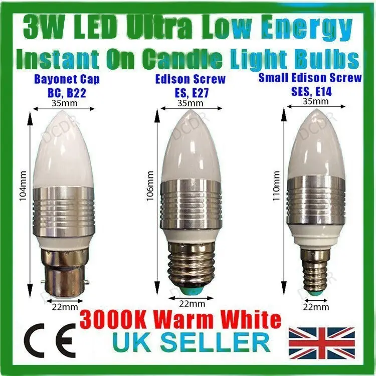 25x 3W LED E27 ES Ultra Low Energy Candle Light Bulbs 3000K Warm White Lamps - image 2 | Free standard UK delivery included | Discount Quality Products