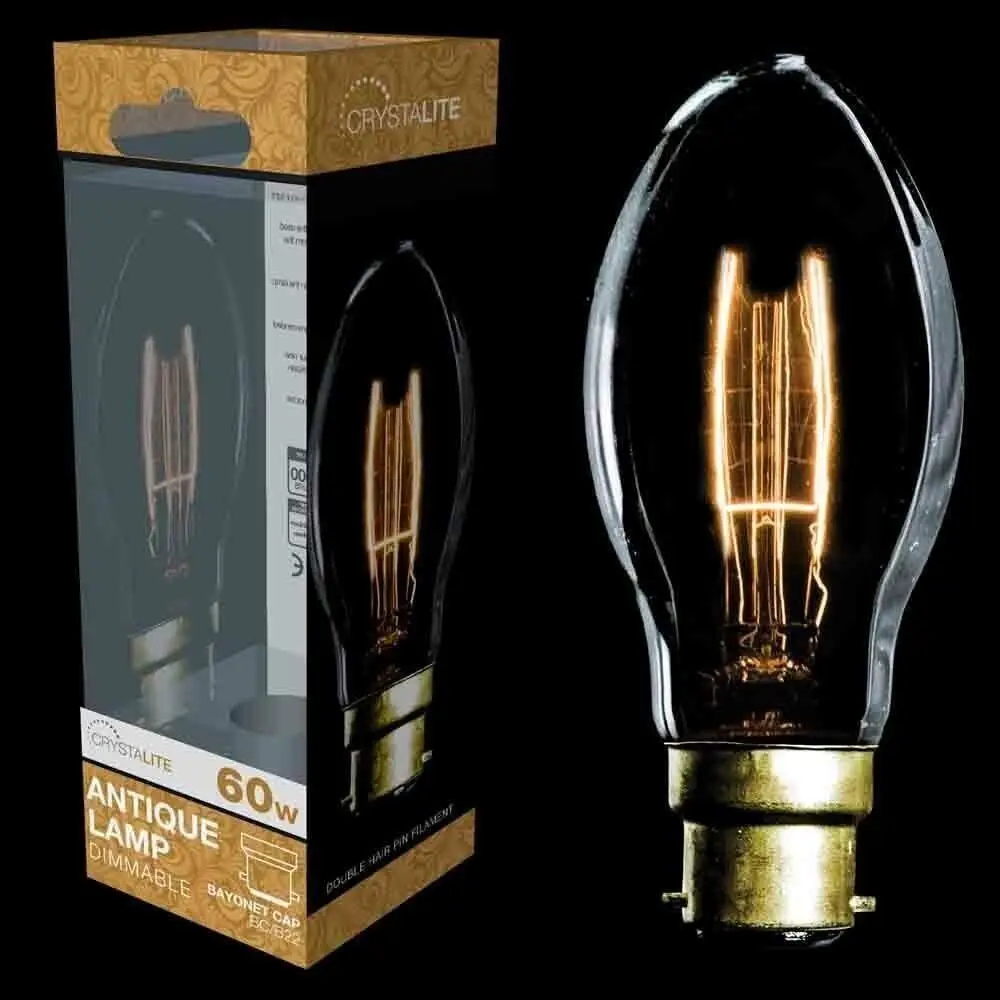 2x 60W Antique Double Hair Pin Filament Dimmable Clear Light Bulb BC B22 Lamp