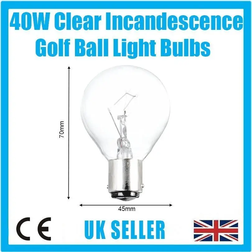 10x 40w Golf Round Incandescent Dimmable Standard Clear SBC B15 Light Bulb Lamp - image 2 | Free standard UK delivery included | Discount Quality Products