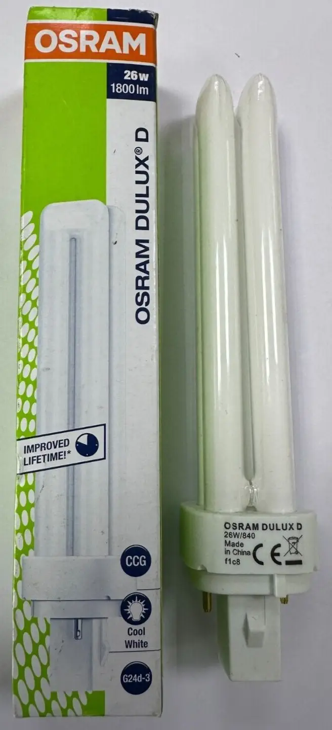 2x 26W OSRAM G24d-3, 2 pin, Low Energy CFL Light Bulb 4000K 840 Cool White Lamps