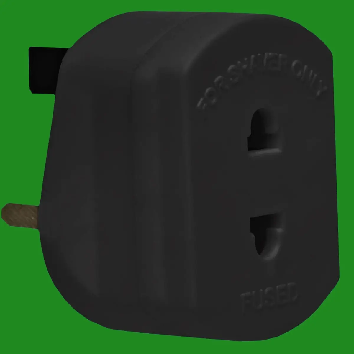 1A Fused Black 2 Pin To 3 Pin Shaver Plug Adaptor, Bathroom, Bedroom, Toothbrush