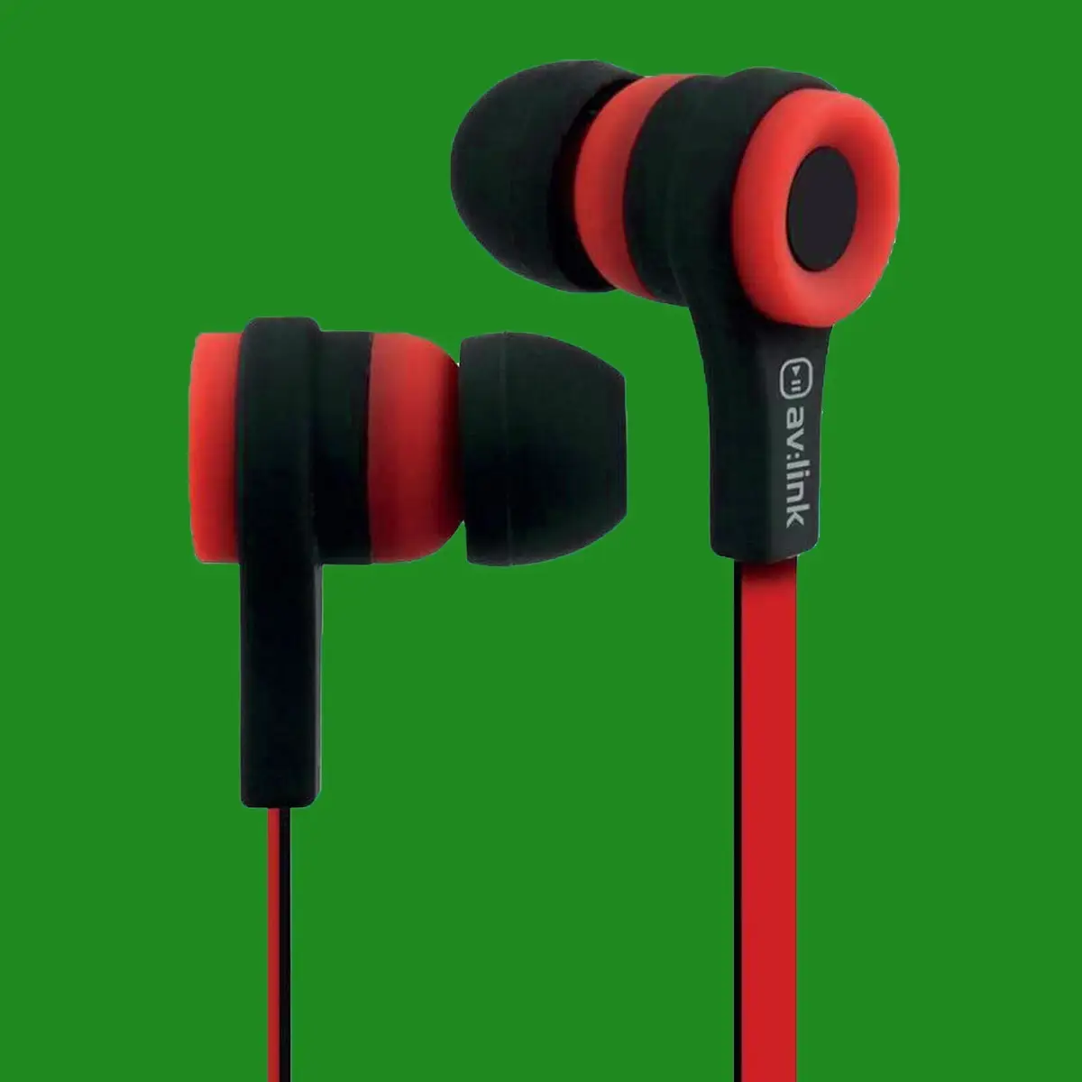 AV Link Stereo Earphones With Hands Free Mic Rubberised Red & Black iOS Android - image 2 | Free standard UK delivery included | Discount Quality Products