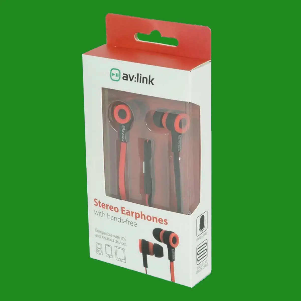 AV Link Stereo Earphones With Hands Free Mic Rubberised Red & Black iOS Android - image 4 | Free standard UK delivery included | Discount Quality Products