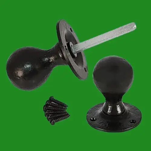 47mm Diameter Door Knob Handle Set Black Vintage Antique Cast Iron Heavy Duty