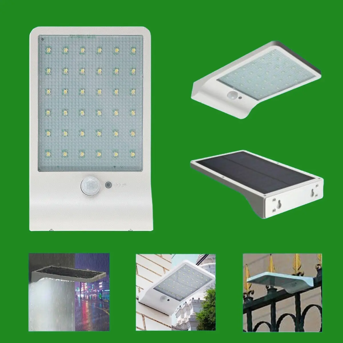 4x 36 LED 2.5W White Solar Powered PIR Motion Sensor IP44 Garden, Security Light