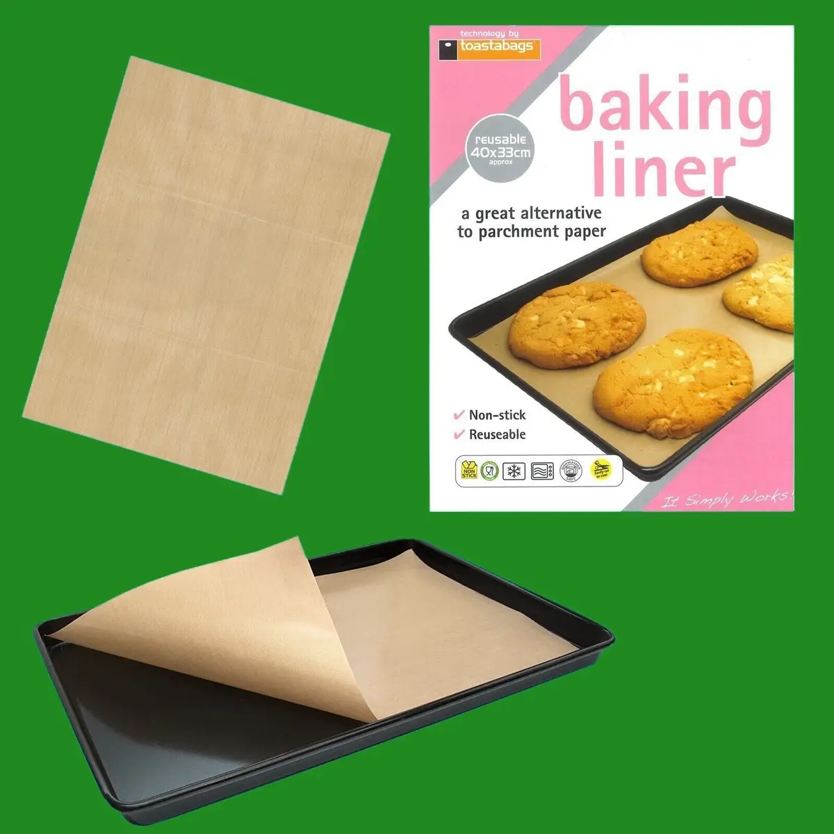 2X Reusable Non-Stick Baking Liner Cook Bake Without Fats &amp; Oil Oven Grill Tray