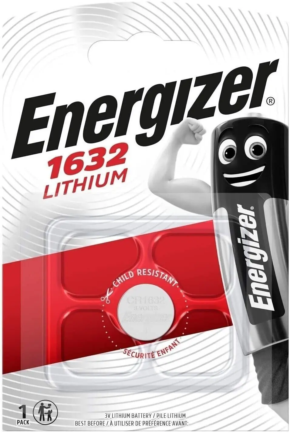 1x Energizer CR1632 3V Lithium Coin Button Cell Battery 1632 Watch, Key Fob, Toy