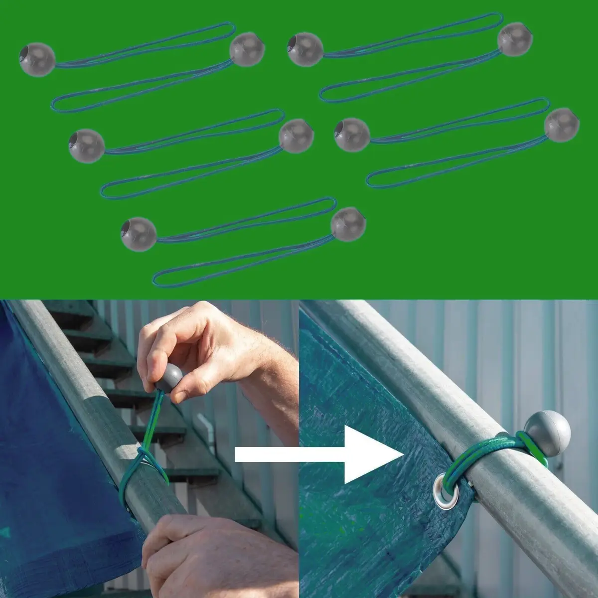 10 Pack 175mm Tarpaulin Ball Bungees, Stretches to 300mm, Secures Tarp