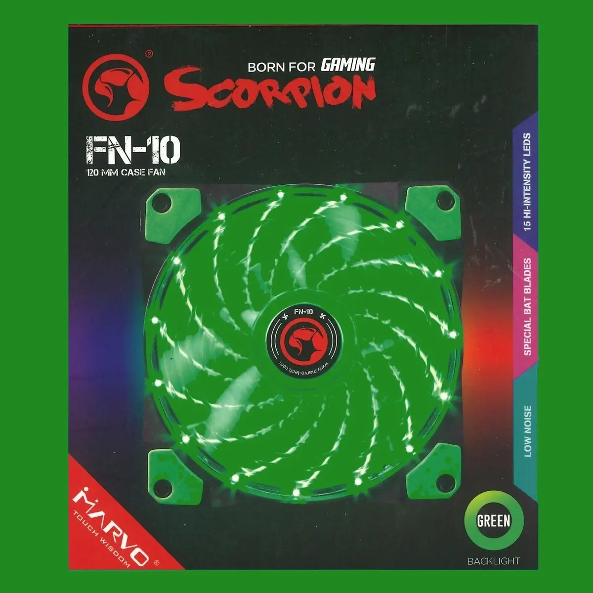 120mm Scorpion FN-10 Green LED Internal Quiet Case Gaming Fan For Computer Cases - image 2 | Free standard UK delivery included | Discount Quality Products
