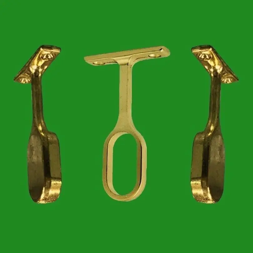 3 Piece Brass Elliptical Wardrobe Rail Rod Holder 2x End Holder 1x Centre Holder