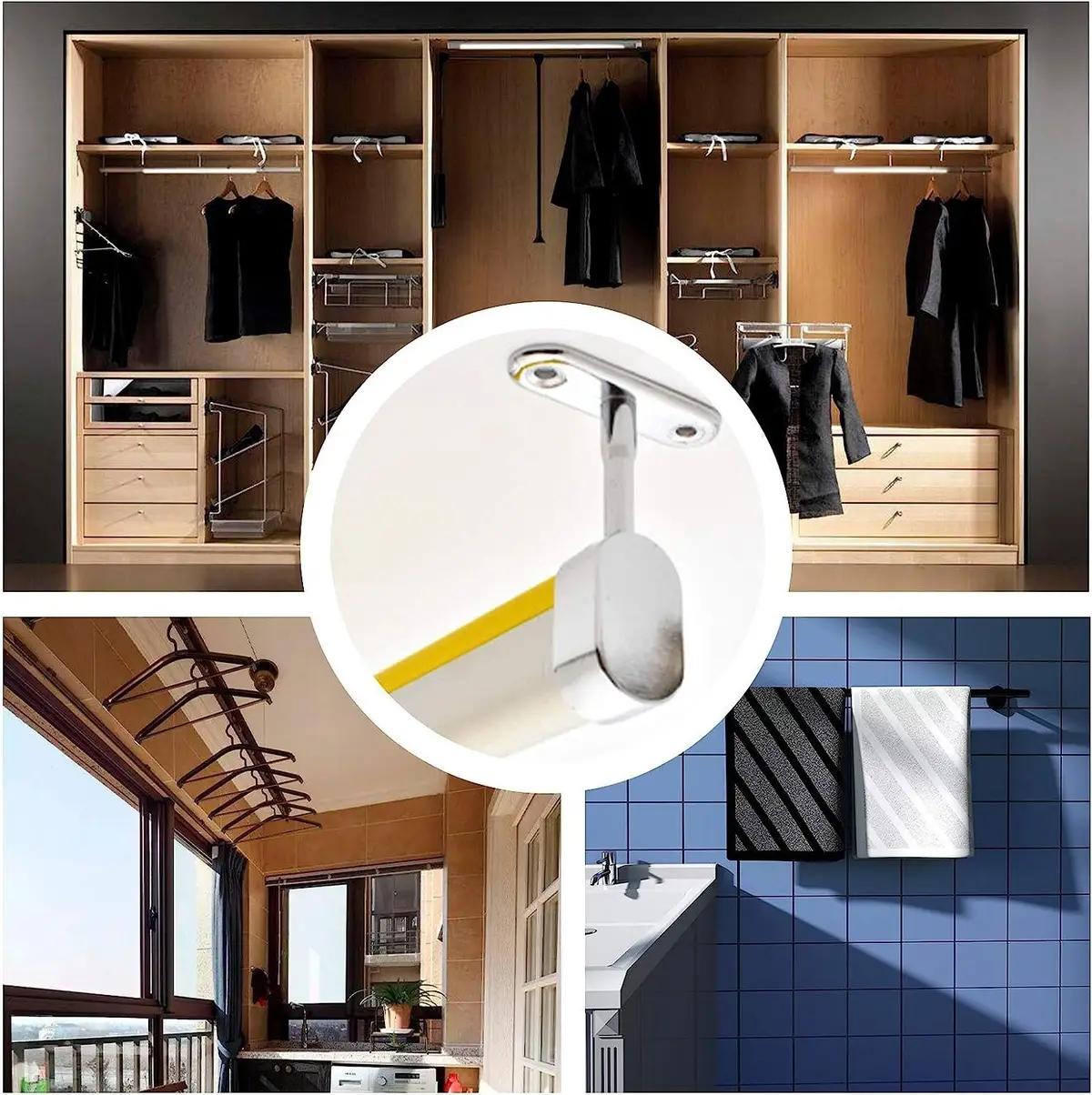 3 Piece Brass Elliptical Wardrobe Rail Rod Holder 2x End Holder 1x Centre Holder - image 4 | Free standard UK delivery included | Discount Quality Products