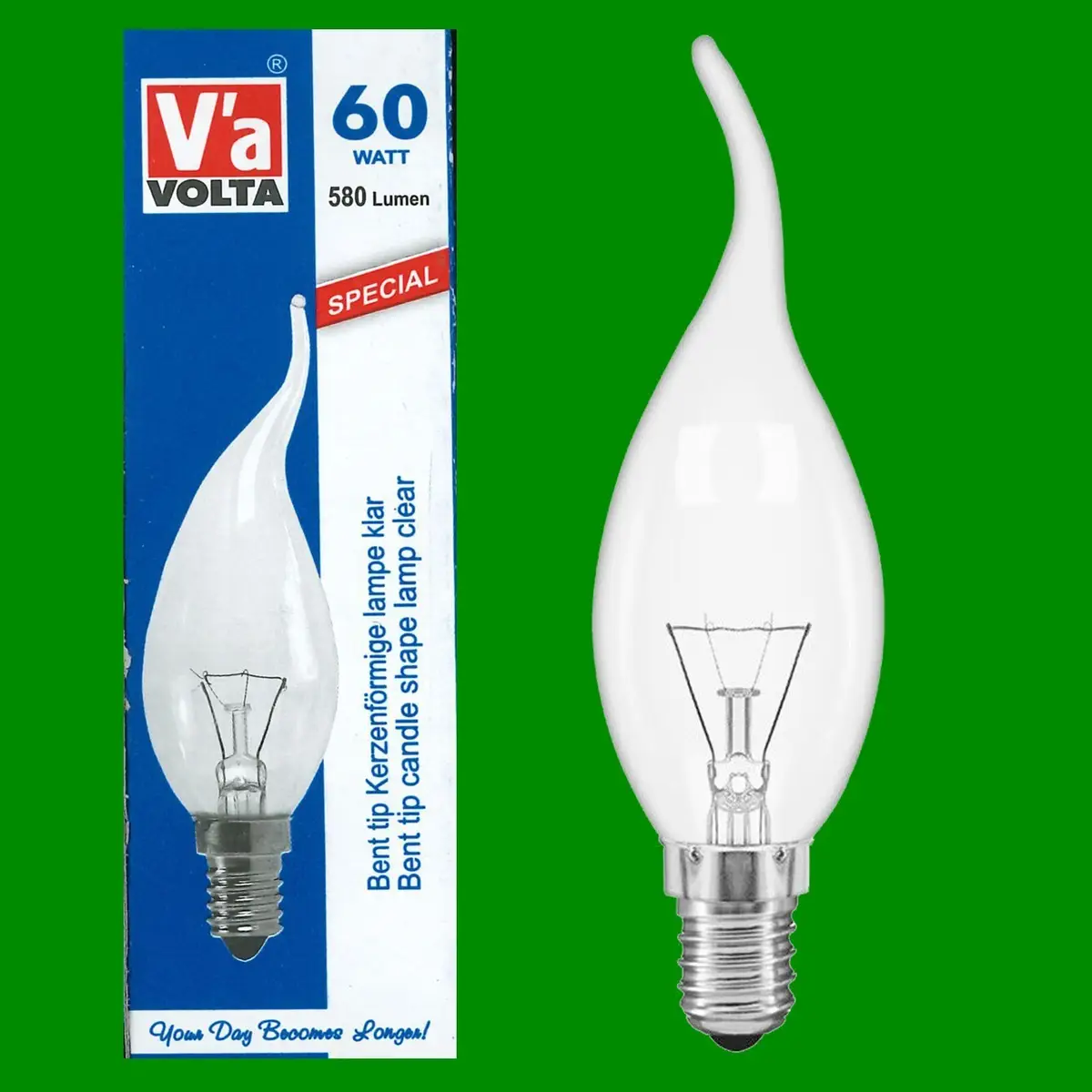 100x 60W Volta Clear Bent Tip Candle Light Bulb SES E14 Small Edison Screw