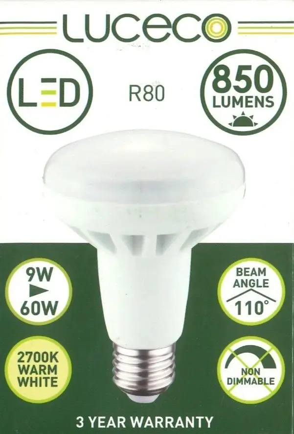2x 9W (=60W) R80 LED Pearl Reflector Spot Light Bulbs E27 2700K Warm White Lamp