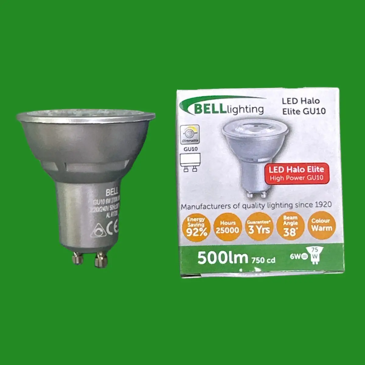 1x 6W (=75W) Bell Dimmable LED GU10 Reflector Spot Light Bulb 2700K Halo Elite