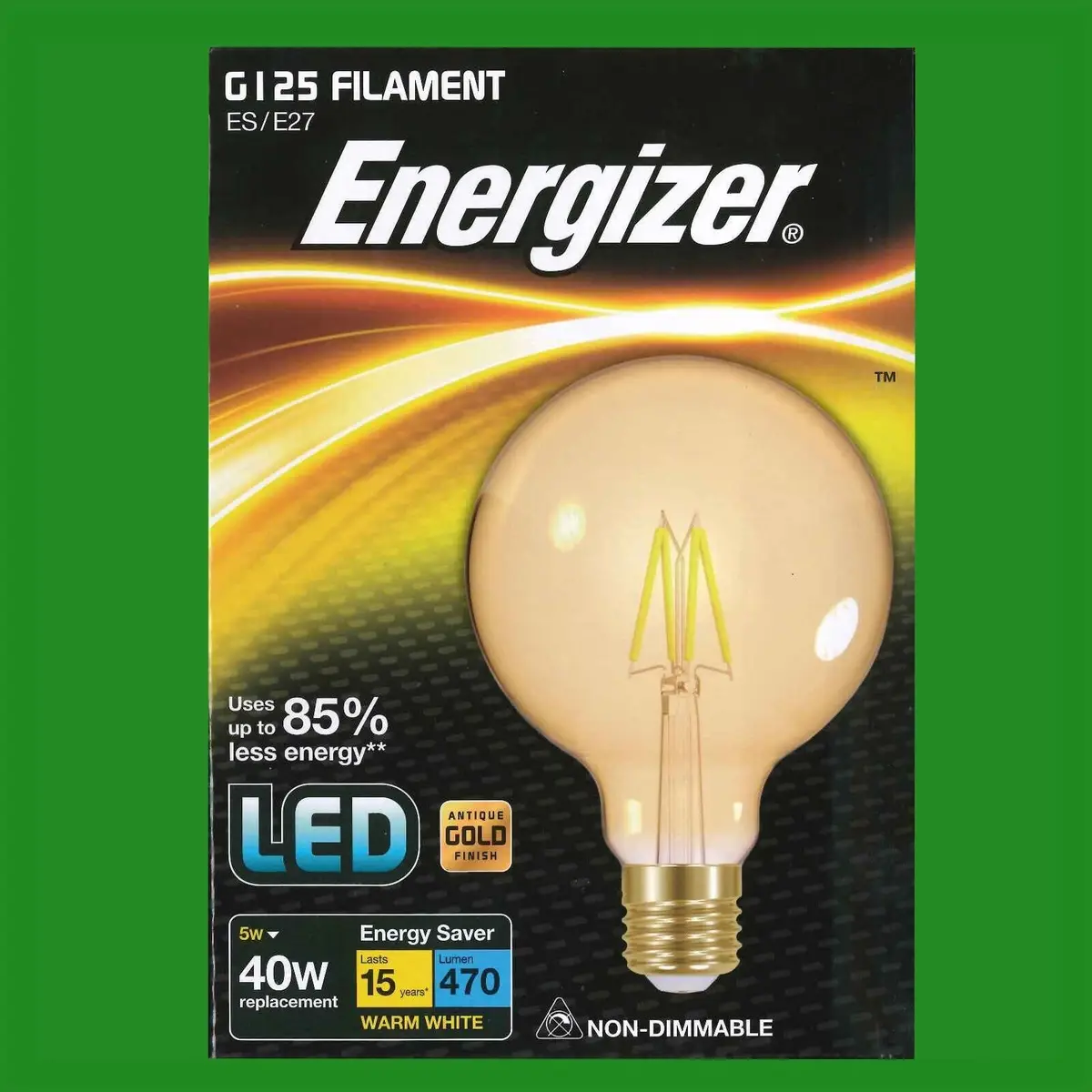 4x 5W (=40W) LED Antique Gold Filament G125 Globe Light Bulbs Screw ES E27 Decor