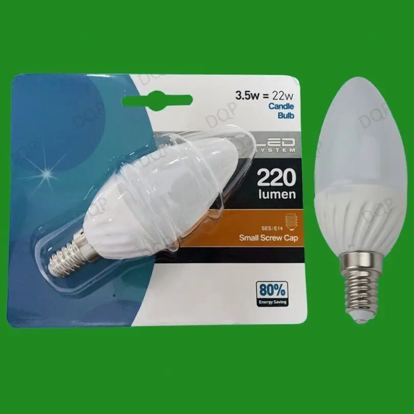 4x 3.5W LED Ultra Low Energy, Instant On, Pearl Candle Light Bulb, SES, E14 Lamp