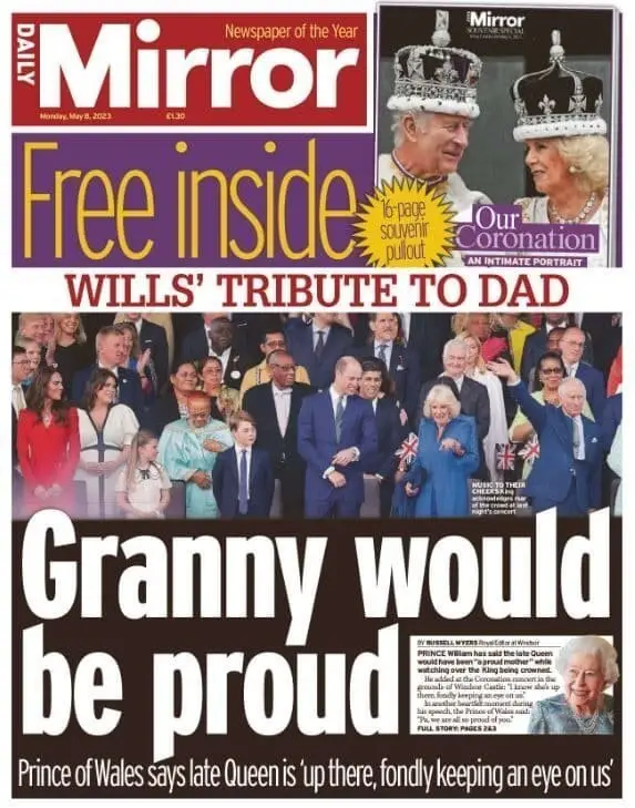 Daily Mirror Newspaper, King Charles III &amp; Camilla Coronation Souvenir, 8.5.23