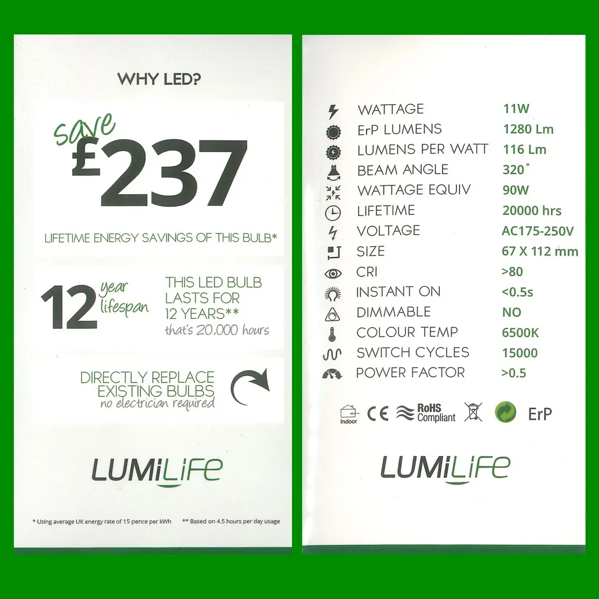 4x 11W (=90W) LED Frosted GLS A67 Light Bulb BC B22 6500K 1280lm Energy Saving - image 4 | Free standard UK delivery included | Discount Quality Products