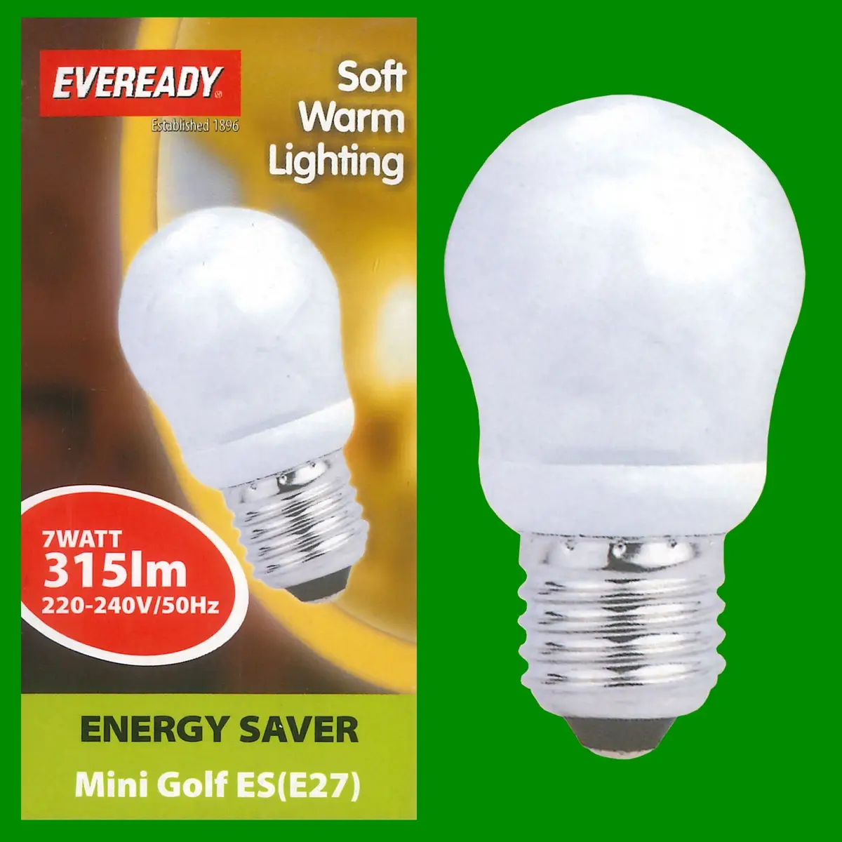 6x 7W (=25W) Mini Golf Ball Round G45 CFL ES E27 Light Bulb, Edison Screw, Lamp