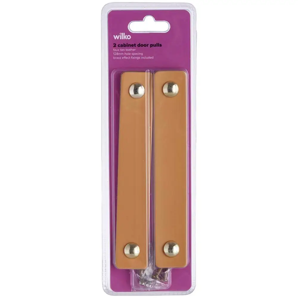 2x 128mm Faux Tan Leather Pull Handles, Case Straps, Drawers Cabinet, Cupboard