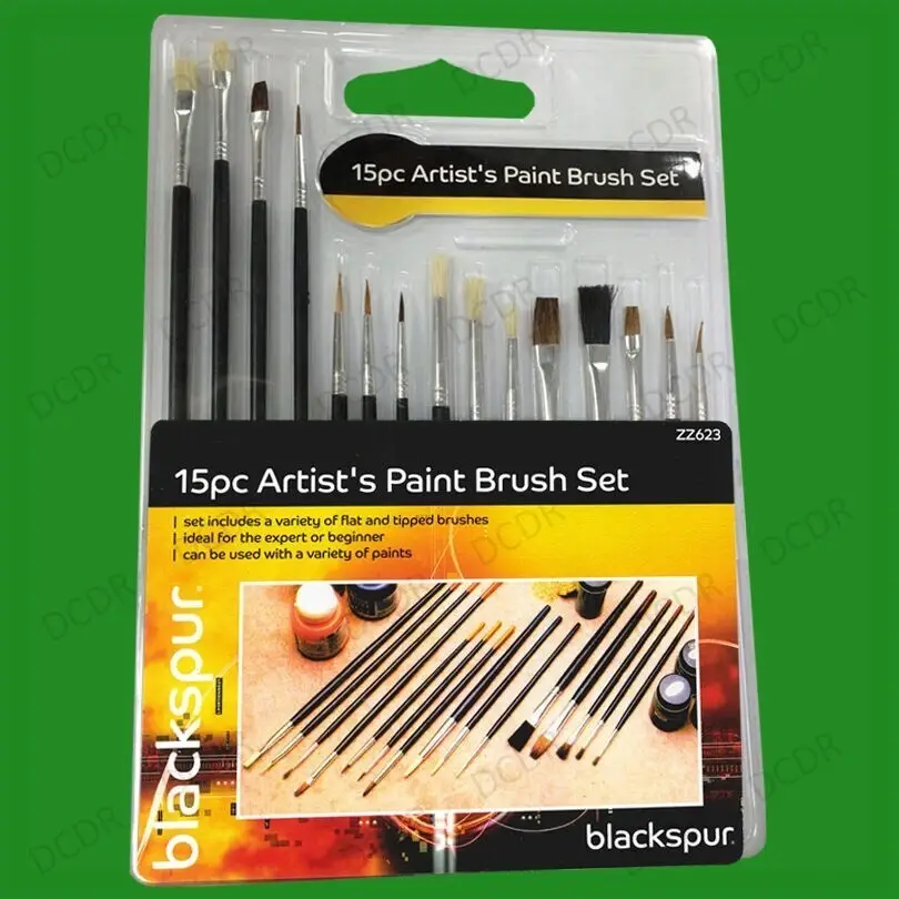 15 Piece Artist Paint Brush Set, Flat &amp; Tipped Different Size and Length Brushes