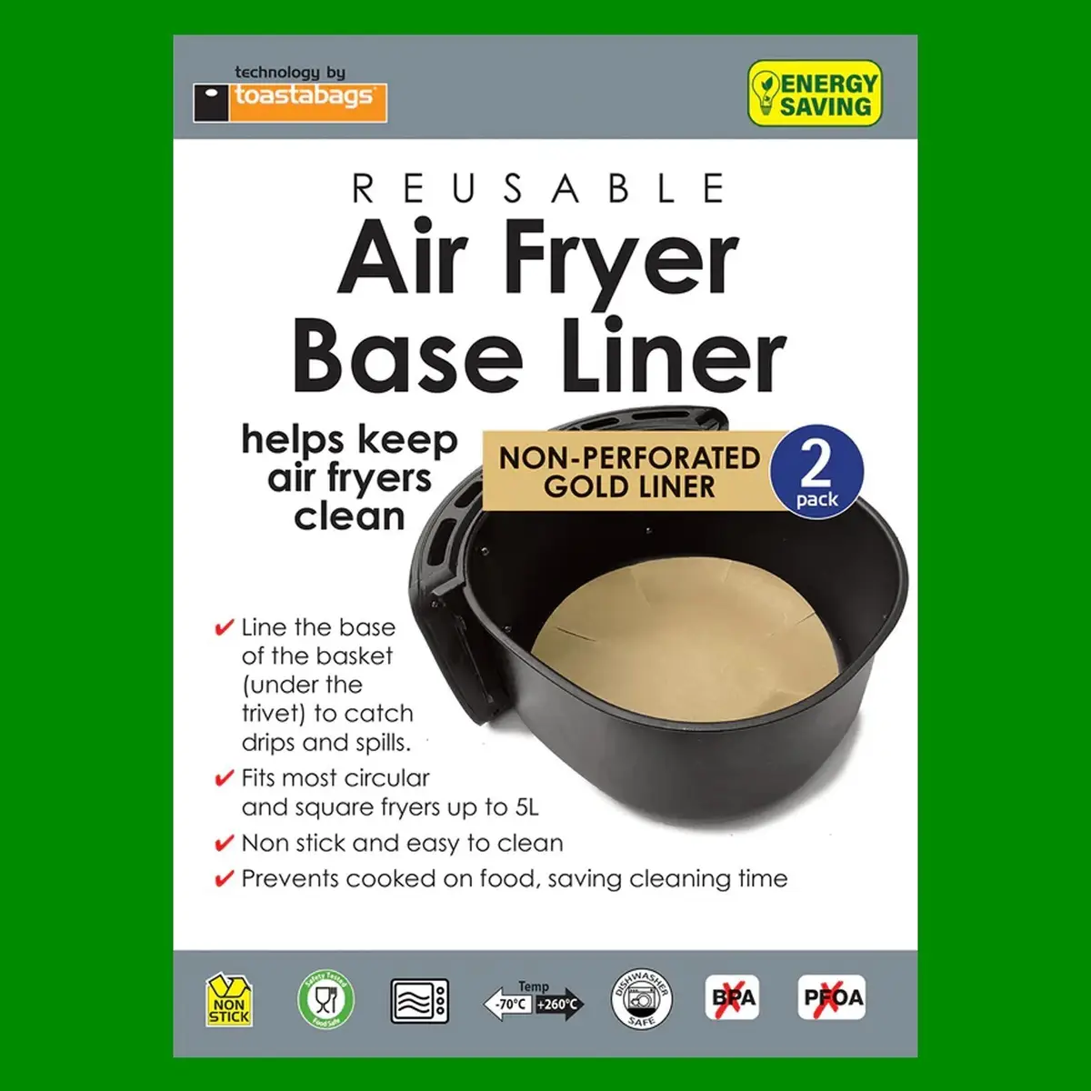 4x Reusable Non-Stick Round Non-Perforated Gold Air Fryer Base Liner, Up to 5L - image 2 | Free standard UK delivery included | Discount Quality Products