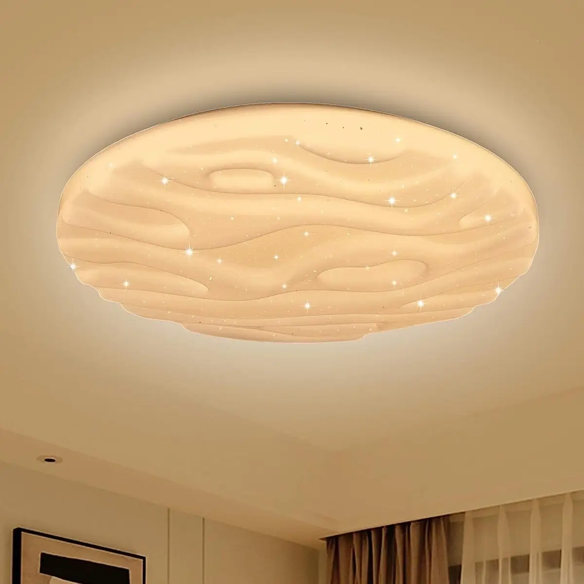 1x LUSUNT 18W (=100W) LED Round Patterned Ceiling Light Warm 3000K, 1500lm, IP44