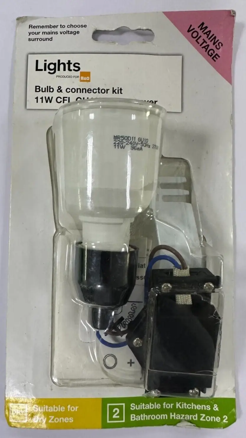11W CFL Energy Saving GU10 Light Bulbs &amp; Ceramic Holder &amp; Bridge Connector Kit