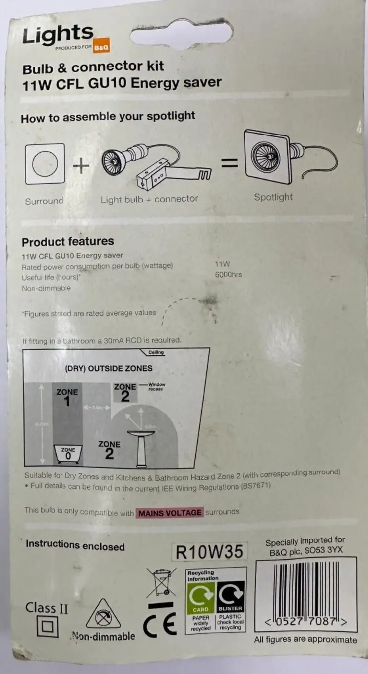 11W CFL Energy Saving GU10 Light Bulbs & Ceramic Holder & Bridge Connector Kit - image 3 | Free standard UK delivery included | Discount Quality Products
