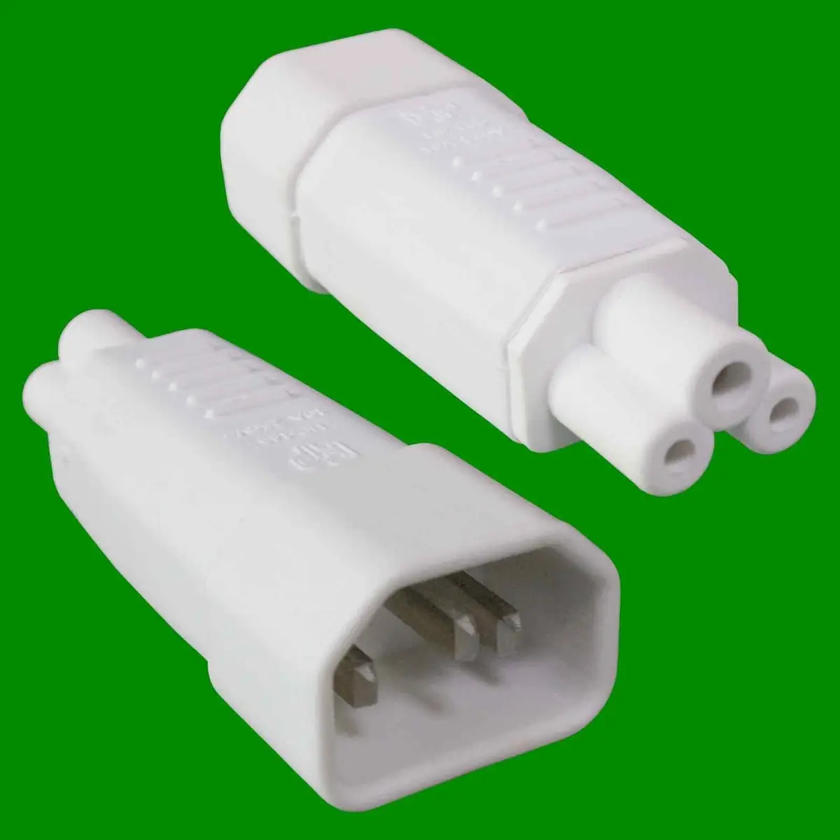 2x 3 Pin IEC Socket C14 to Cloverleaf Plug C5 Adapter Converter, White, 10A 250V