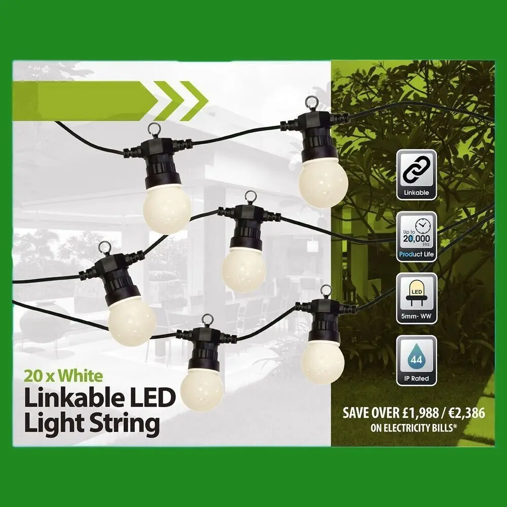 4x 14.5m IP44 20 LED Light Bulbs Outdoor Indoor Festoon Party String Lighting