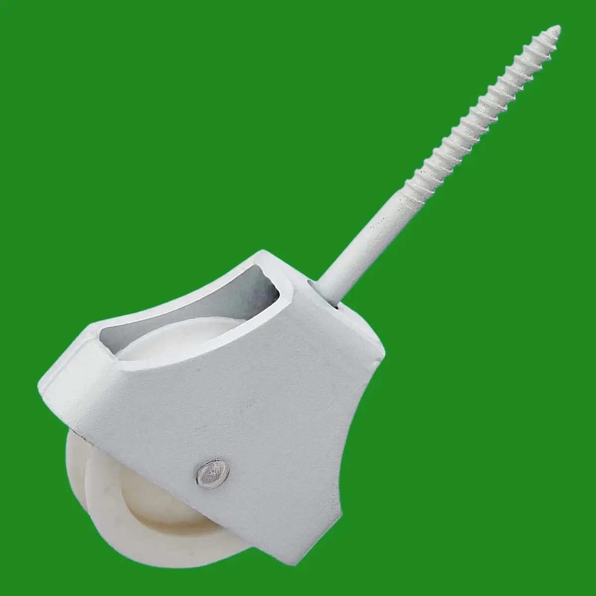 1x White Single Wheel Washing Line Screw In Pulley, Nylon Wheels in Steel Body