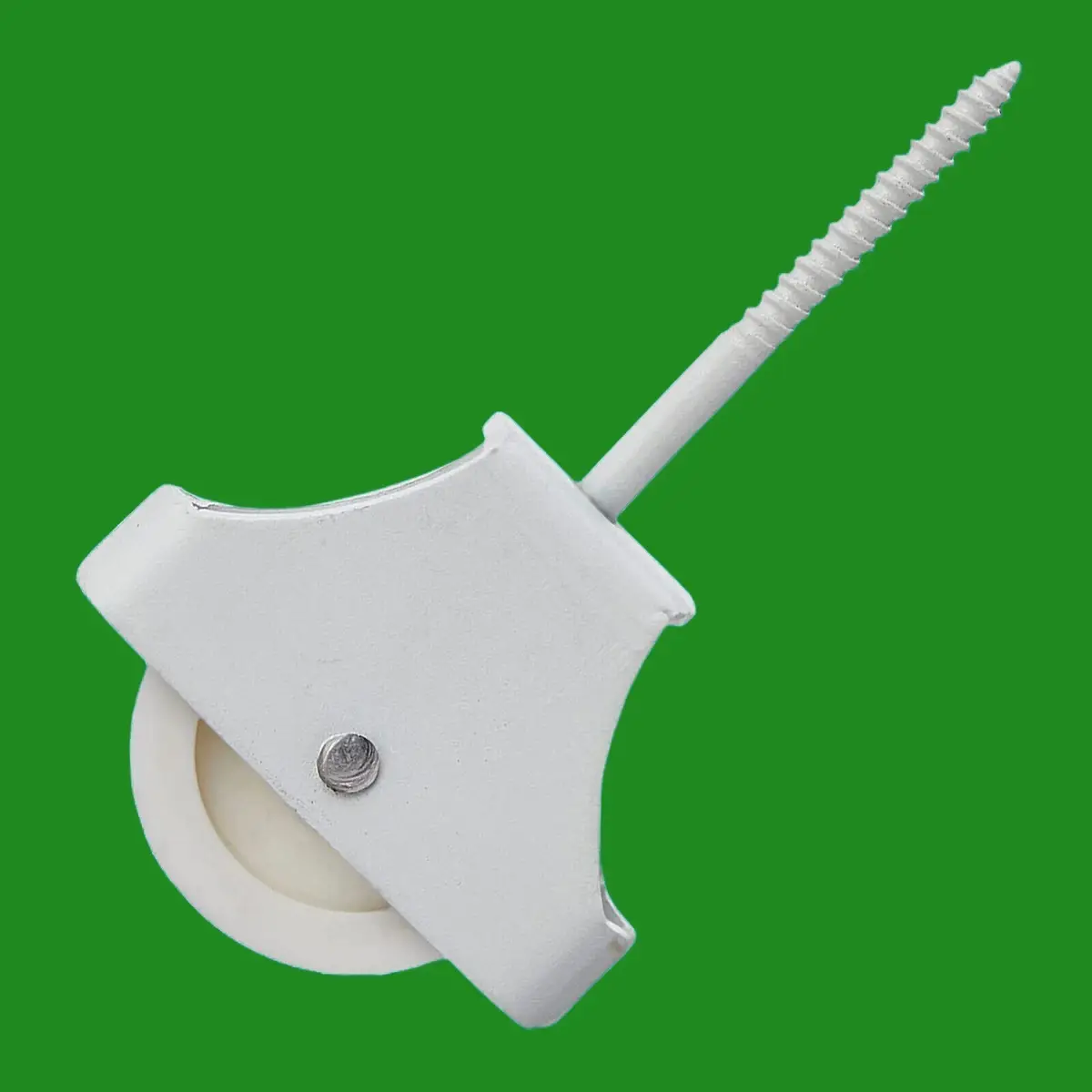 1x White Single Wheel Washing Line Screw In Pulley, Nylon Wheels in Steel Body - image 2 | Free standard UK delivery included | Discount Quality Products