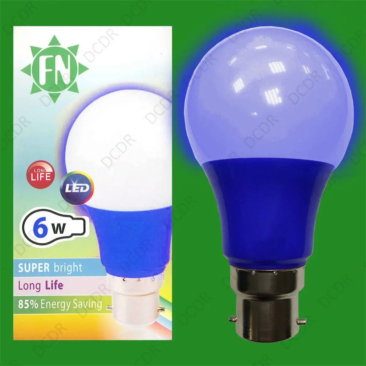 2x 6W LED Blue Coloured GLS A60 Light Bulb Lamp BC B22, Low Energy 110 - 265V