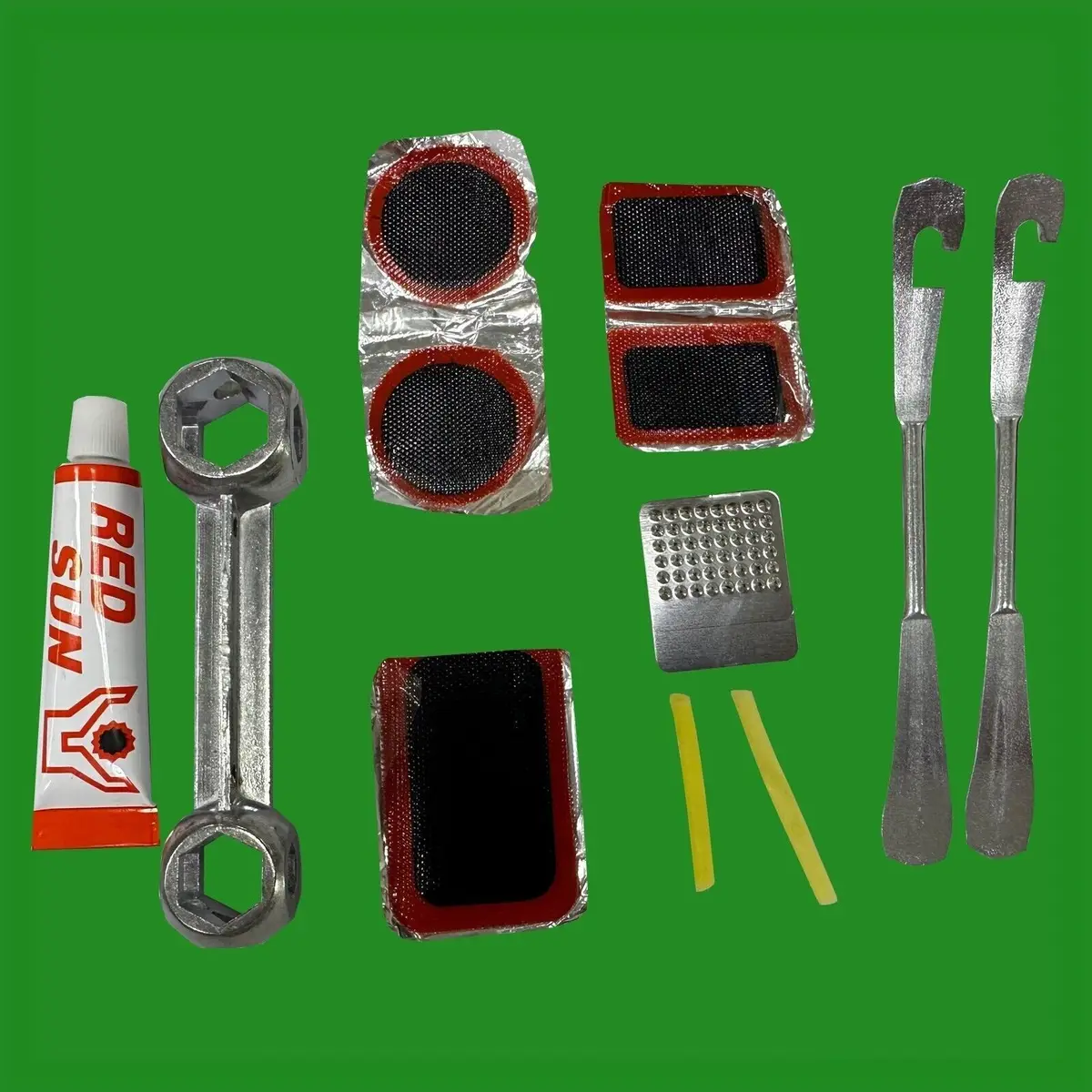 12 Piece Bike Puncture Repair, Patches, Adhesive Glue, Tyre, Levers &amp; Spanner