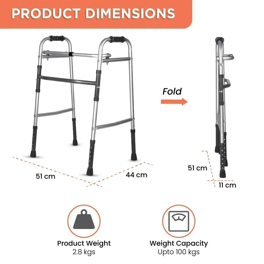 Vissco Foldable Walking Aid (Zimmer) Frame Elderly Disability, Height Adjustable