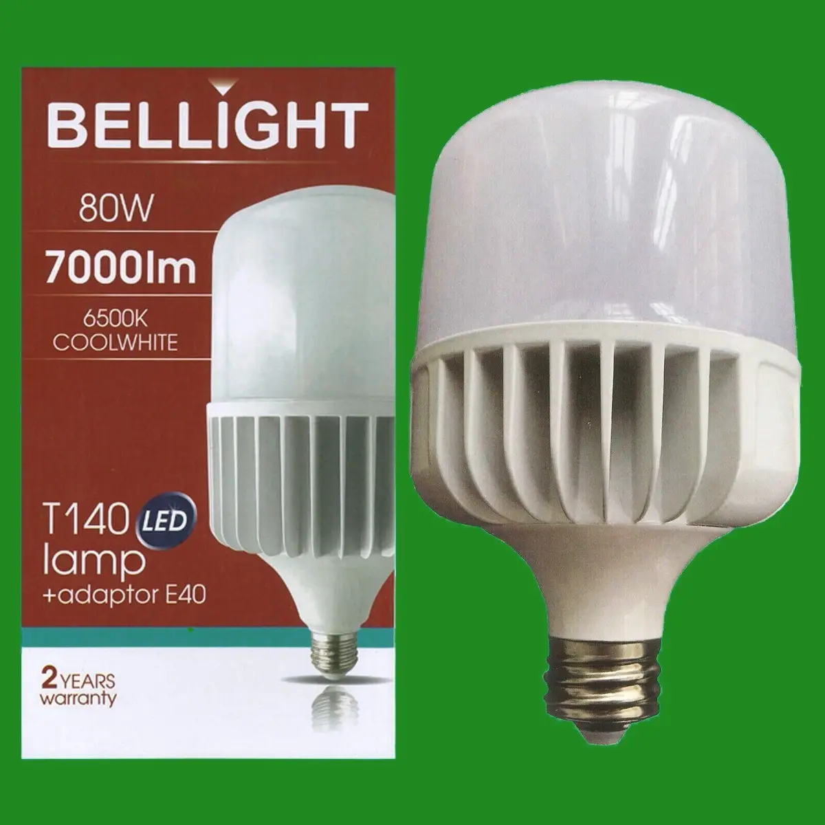 1x 80W (=400W) T140 LED Light Bulb 6500K Edison Screw ES E27 &amp; GES E40 Adaptor