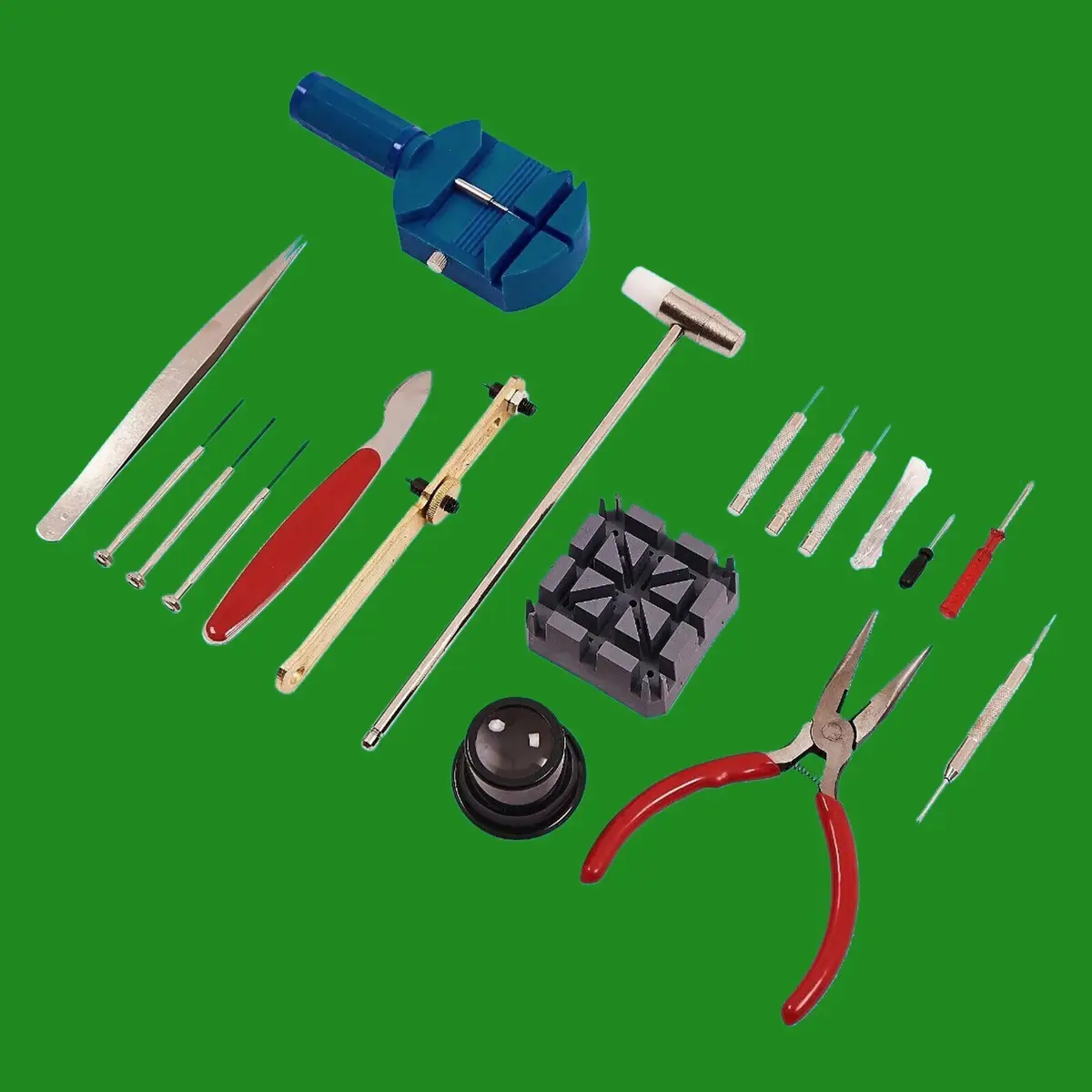 21pc Watch Repair Tool Kit, Link Pin Remover, Back Case Opener, Hammer, Eye Loop