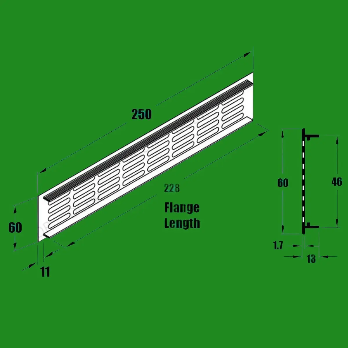 2x Aluminium Silver Rectangular 250mm x 60mm Air Vent Grill, Ventilation Cover - image 6 | Free standard UK delivery included | Discount Quality Products