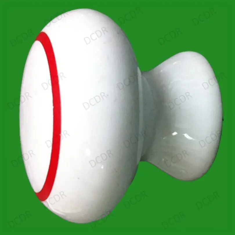 6x 37mm Ceramic White &amp; Red Ring Kitchen Cabinet Cupboard Door Desk Drawer Knob