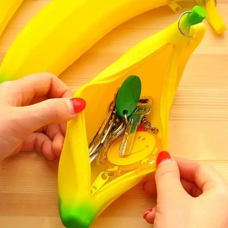 1x Banana Coin Purse, Lightweight Clutch Wallet, Silicone Fruit Zipper Bag
