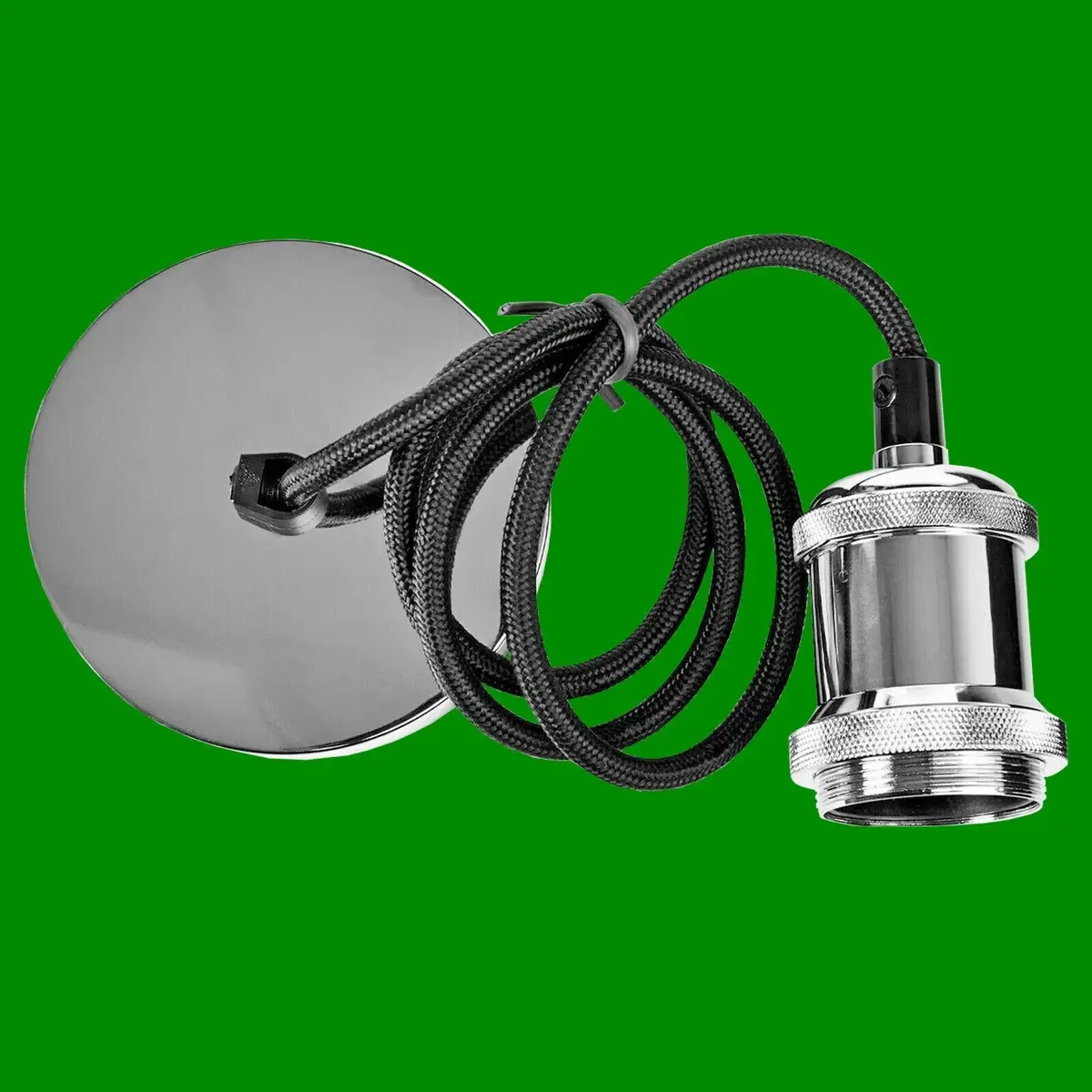 Energizer Brushed Chrome Ceiling Rose Pendant Cord Flex Hanging ES E27