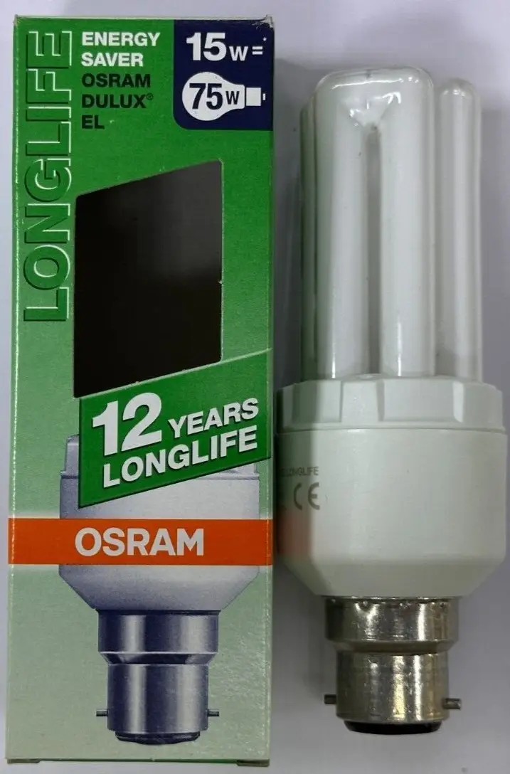 1x 15W (=75W) OSRAM Low Energy Power Saving CFL Stick Light Bulbs BC B22 Lamps