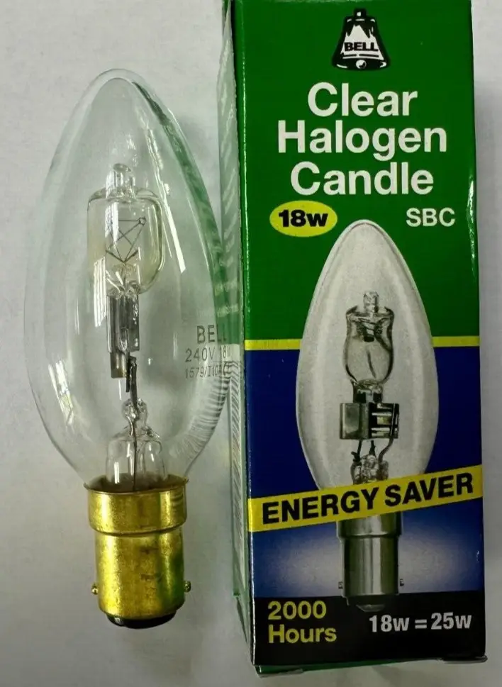 2x 18W =25W BELL Dimmable Halogen Clear Candle Light Bulb SBC B15 Energy Saving
