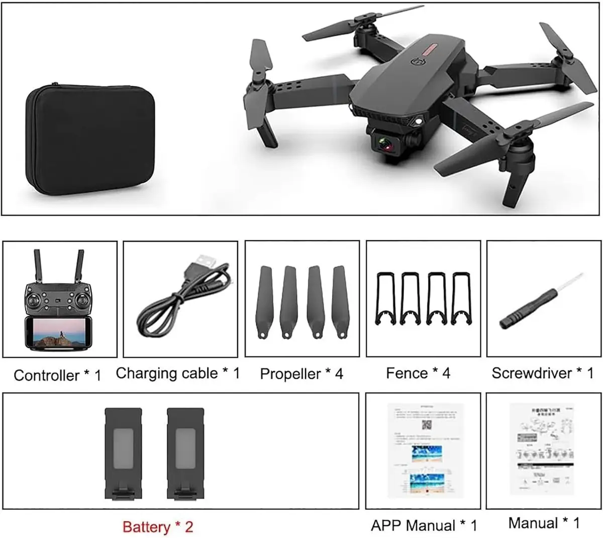 Mini Foldable Drone E88 Pro, HD 1080p Camera, Wifi FPV Quadcopter RC, 360 ° turn - image 6 | Free standard UK delivery included | Discount Quality Products