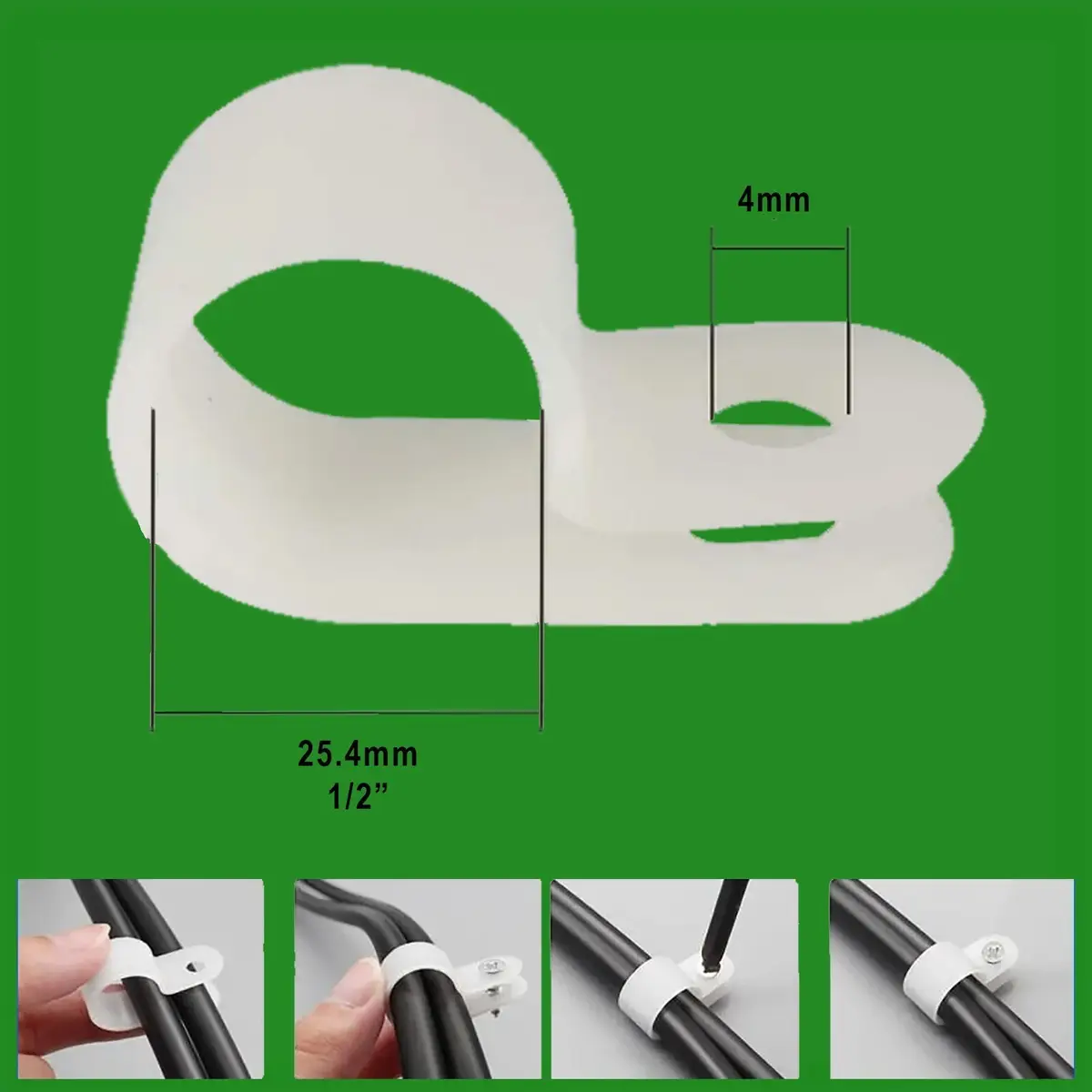 100x 25.4mm 1" Nylon R Type Cable Clamp Clips Screw Mount Pipe Wire Cord Tidy